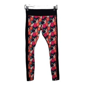 Lorna Jane leggings black with orange floral print size xs